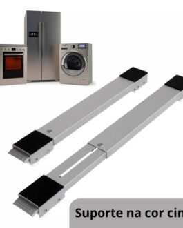 Base Suporte Ajustável com Rodinhas para Geladeira, Fogão, Máquina de Lavar e Móveis resistente reforçado até 200 Kg (Cinza)