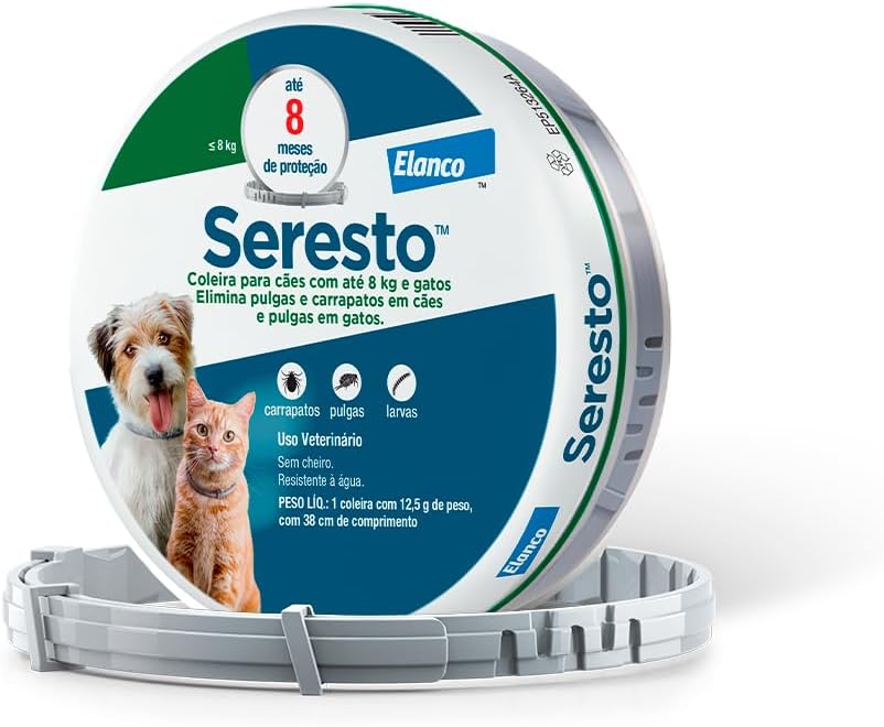Coleira Seresto® anti-carrapatos e pulgas para cães e gatos de até 8kg Coleira Seresto® anti-carrapatos e pulgas para cães e gatos de até 8kg