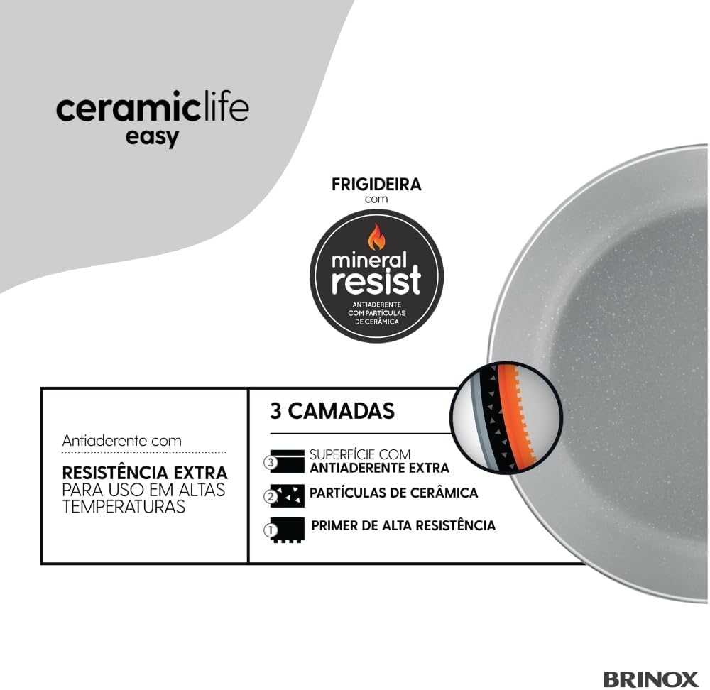Brinox - Jogo de Panelas 5 Peças Ceramic Life Easy - Cinza - Imagem 4