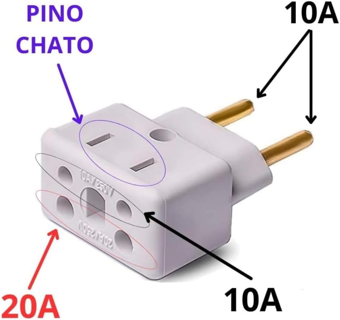 Conjunto 3 Adaptadores De Tomada 10A 20A Bivolt Universal Padrão Novo NBR14136 Para Eletrodomésticos - Imagem 4