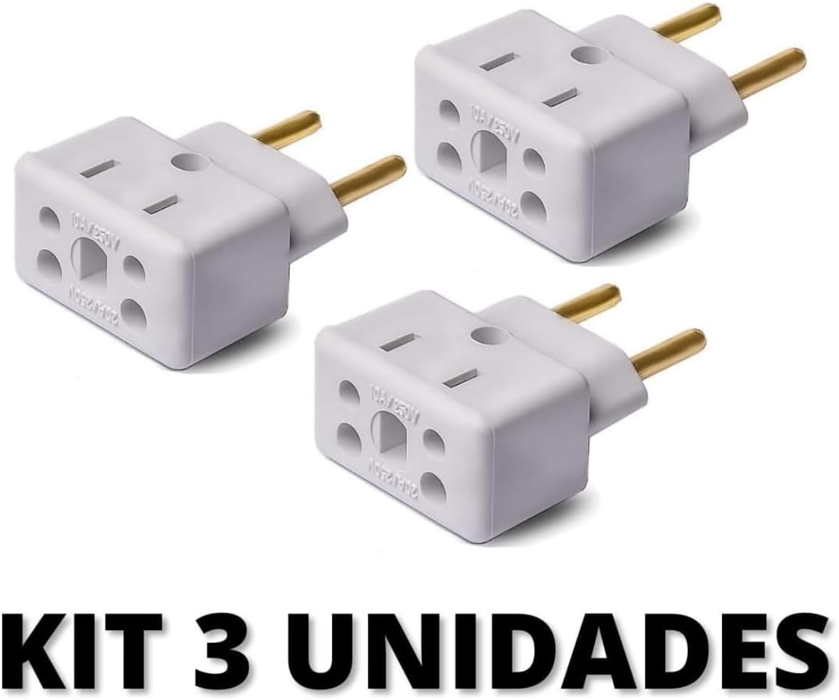 Conjunto 3 Adaptadores De Tomada 10A 20A Bivolt Universal Padrão Novo NBR14136 Para Eletrodomésticos - Imagem 2