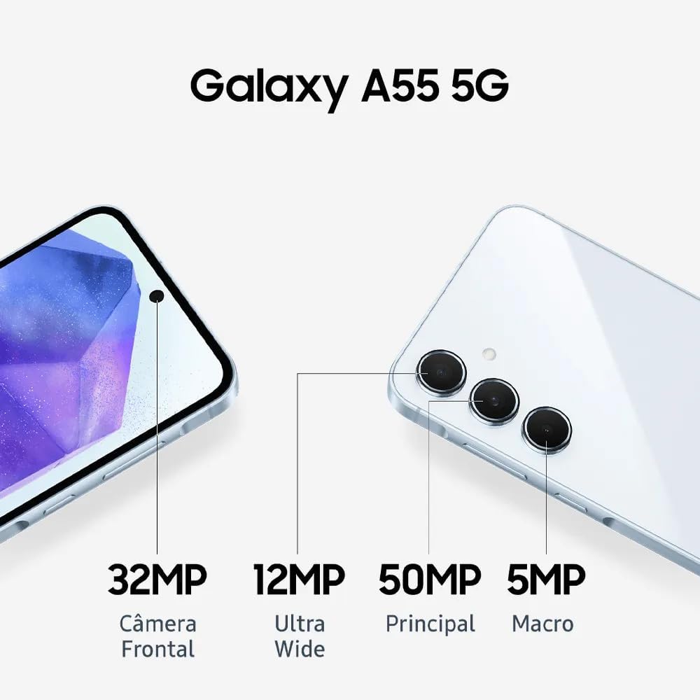 Samsung Galaxy A55 5G, Câmera Tripla Traseira de até 50MP, Selfie de 32MP, Nightography, Apagador de objetos, Design em metal e vidro, IP67, Super AMOLED 6.6" 120Hz Vision Booster, 256GB - Azul Escuro - Imagem 4