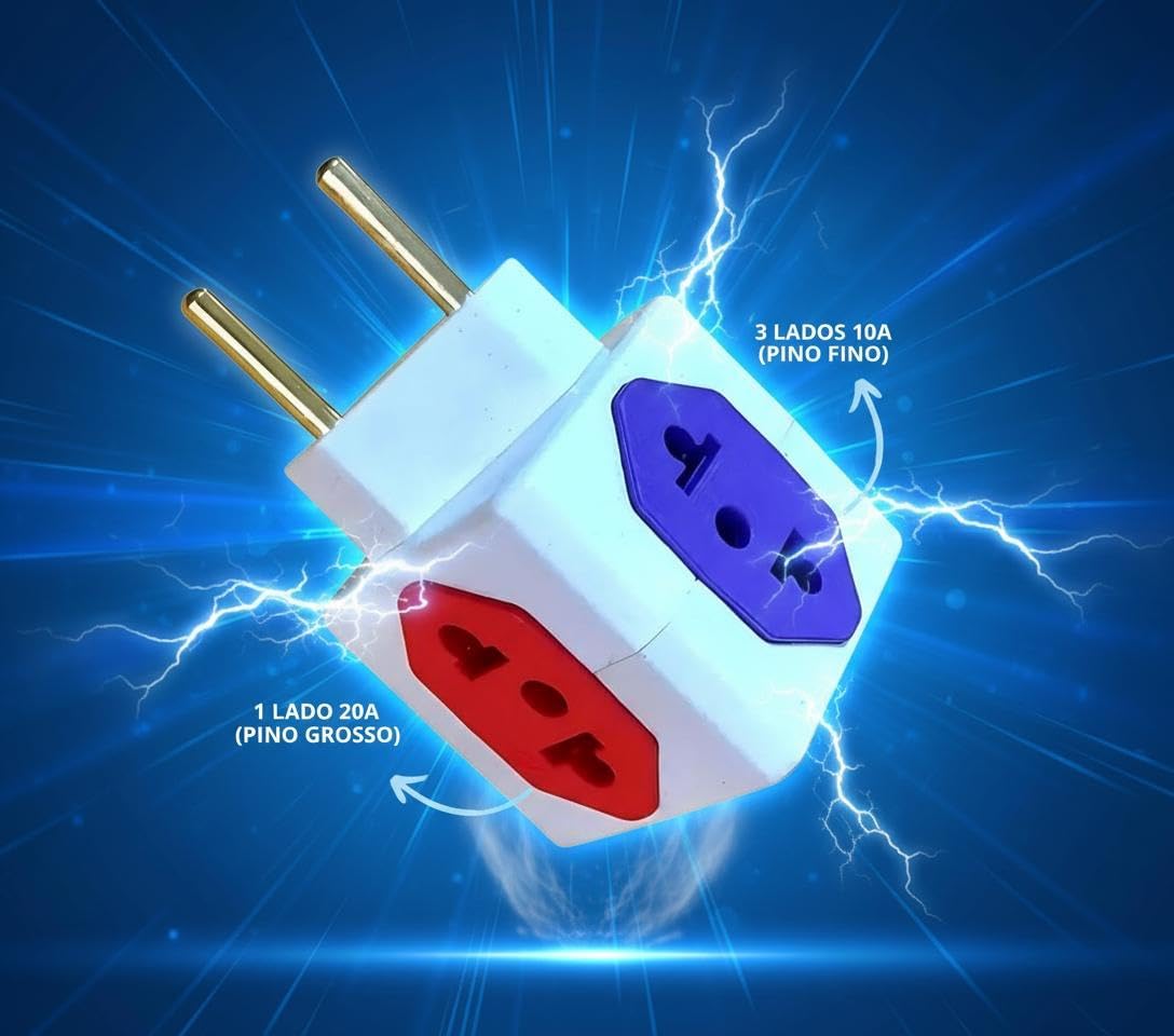 Adaptador de Tomada 4 Saídas – 3x 10A + 1x 20A Bivolt Pino Fino e Grosso – T Adaptador Universal Elétrico para Eletrodomésticos, Notebook, PC e Mais - Imagem 4