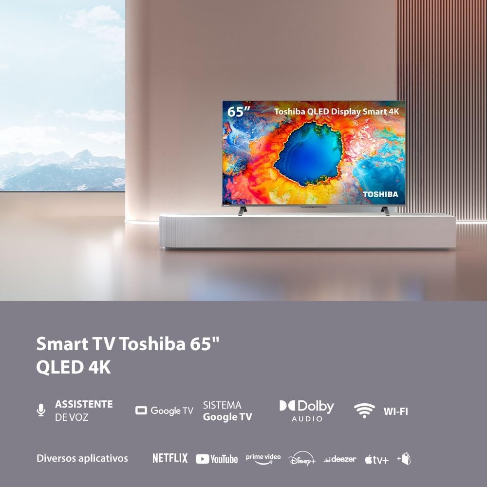 Smart TV QLED 65" 4K Toshiba 65C450NS Google TV 4 HDMI 2 USB Wi-Fi - TB036M - Imagem 2