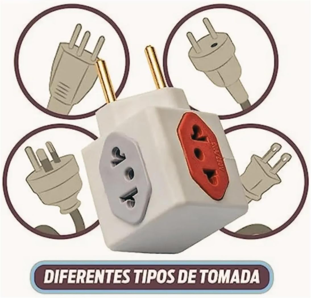 Adaptador de Tomada 4 Saídas – 3x 10A + 1x 20A Bivolt Pino Fino e Grosso – T Adaptador Universal Elétrico para Eletrodomésticos, Notebook, PC e Mais - Imagem 5