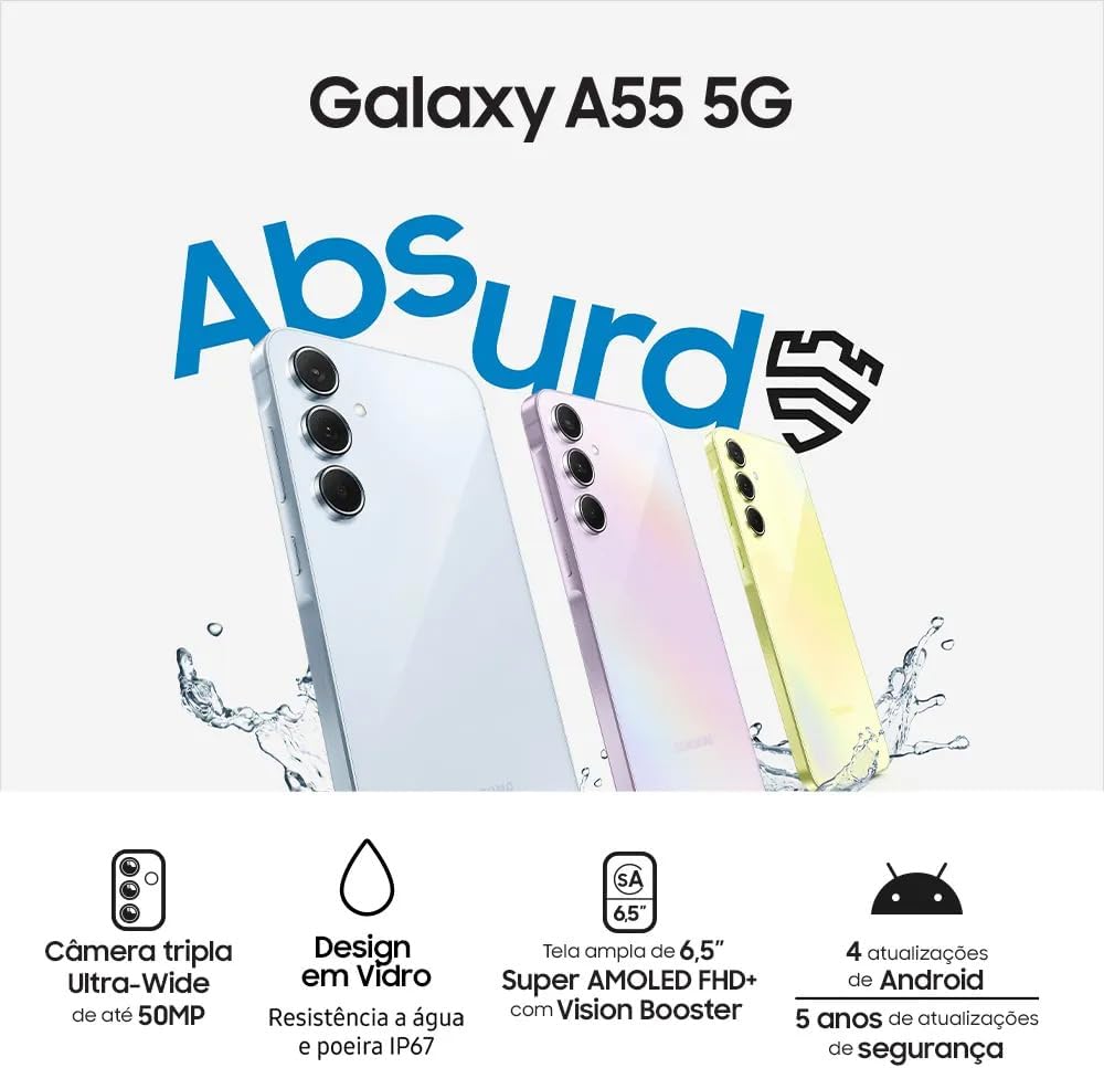 Samsung Galaxy A55 5G, Câmera Tripla Traseira de até 50MP, Selfie de 32MP, Nightography, Apagador de objetos, Design em metal e vidro, IP67, Super AMOLED 6.6" 120Hz Vision Booster, 256GB - Azul Escuro - Imagem 3