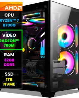Pc Gamer Computador Completo NoLag AMD Ryzen 7 8700G, Radeon Graphics 780M, 32GB DDR5, SSD 1TB NVMe, Gabinete RGB