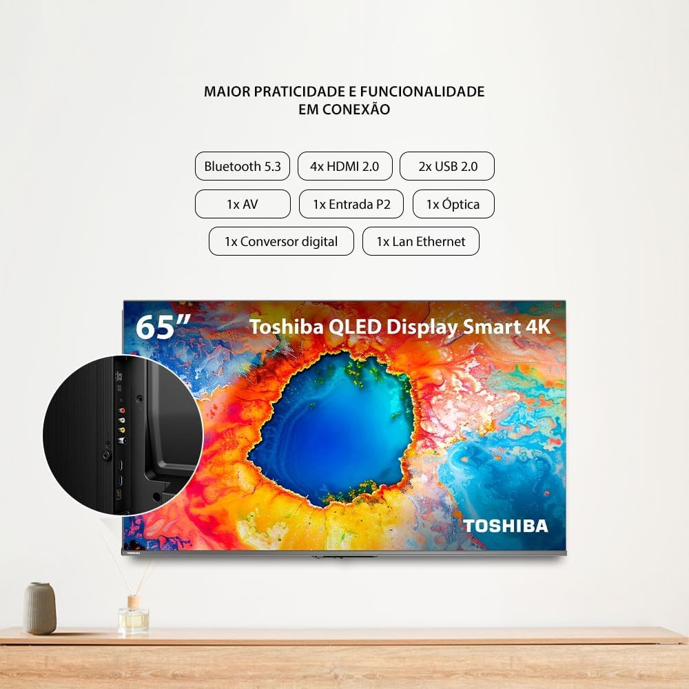 Smart TV QLED 65" 4K Toshiba 65C450NS Google TV 4 HDMI 2 USB Wi-Fi - TB036M - Imagem 7