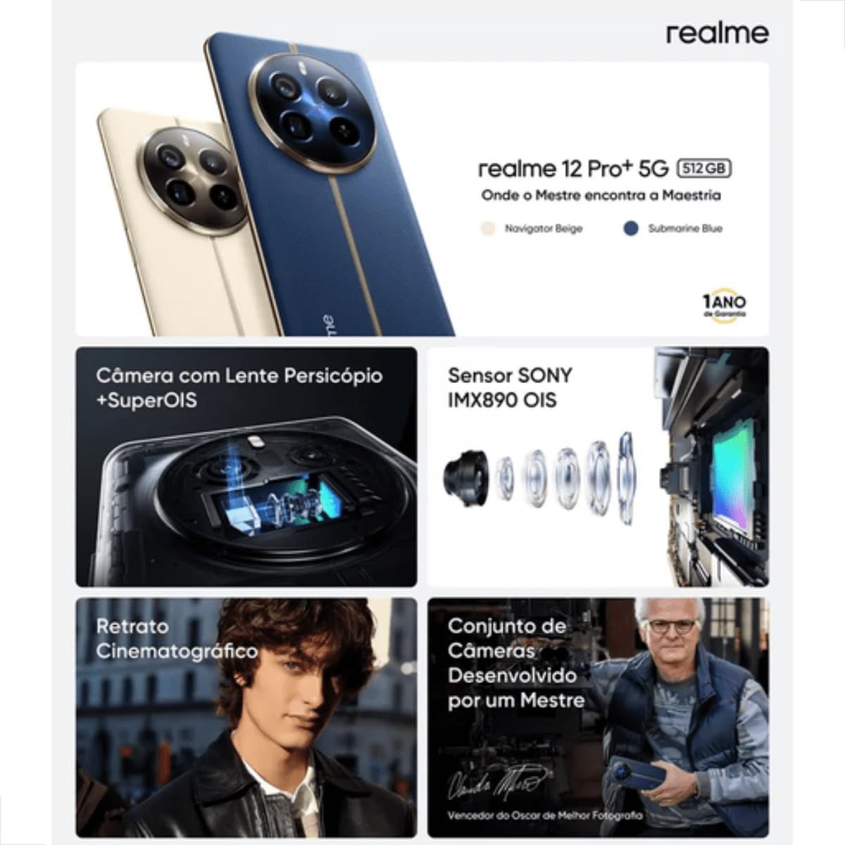 Smartphone Realme 12 Pro Plus 5G 512 GB/12 GB de RAM Cor Bege (Modelo RMX3840) Anatel - Imagem 7