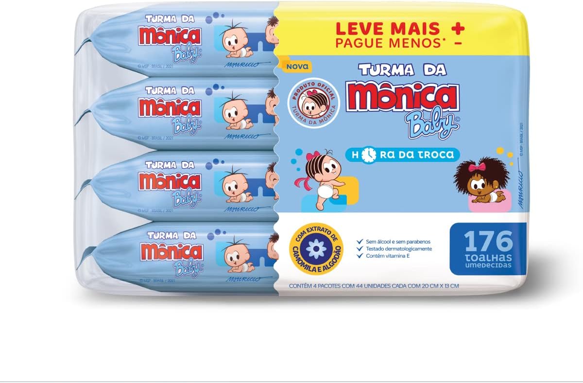 Kit Toalha Umedecida Hora Da Troca Turma Da Mônica 176 unidades Kit Toalha Umedecida Hora Da Troca Turma Da Mônica 176 unidades
