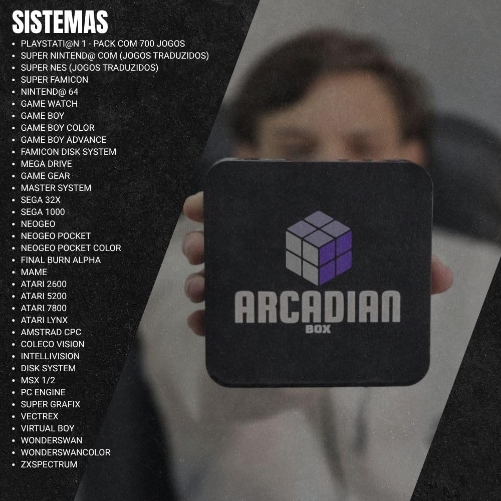 Game Retro Diversos Consoles 2 Controles com Fio Sistema 128GB com Jogos Atualizado Arcadian Box (2 Controles com fio) - Imagem 2