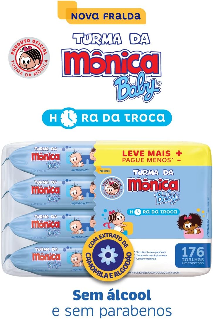 Kit Toalha Umedecida Hora Da Troca Turma Da Mônica 176 unidades - Imagem 2