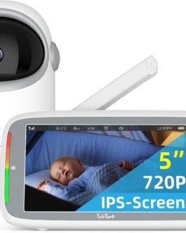 TakTark Babá Eletrônica, 5″ 720P HD Bebê Câmera com Tela, Sem Wifi, Panorâmica Inclinação, Áudio Bidirecional, Night Vision, Zoom Digital, Detecção De Som Vox, Ideal Para Novos Pais