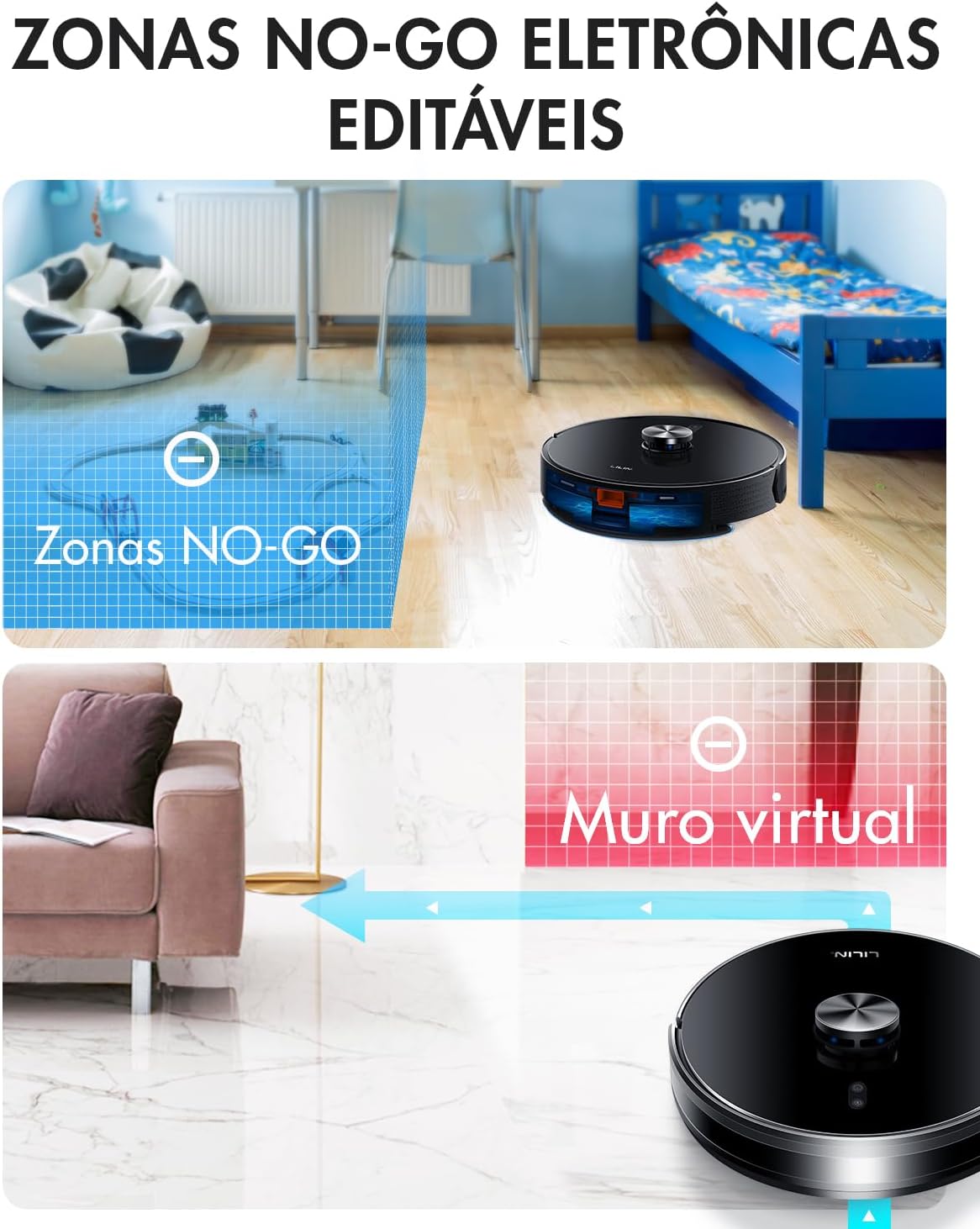 LILIN Robô aspirador de pó X6, Navegação e mapeamento LIDAR, 110/220V Bivolt, Aspirador e esfregão 3 em 1, Mapeamento de vários pisos, Autocarregamento, Conexão WiFi, Funciona com Alexa - Imagem 8