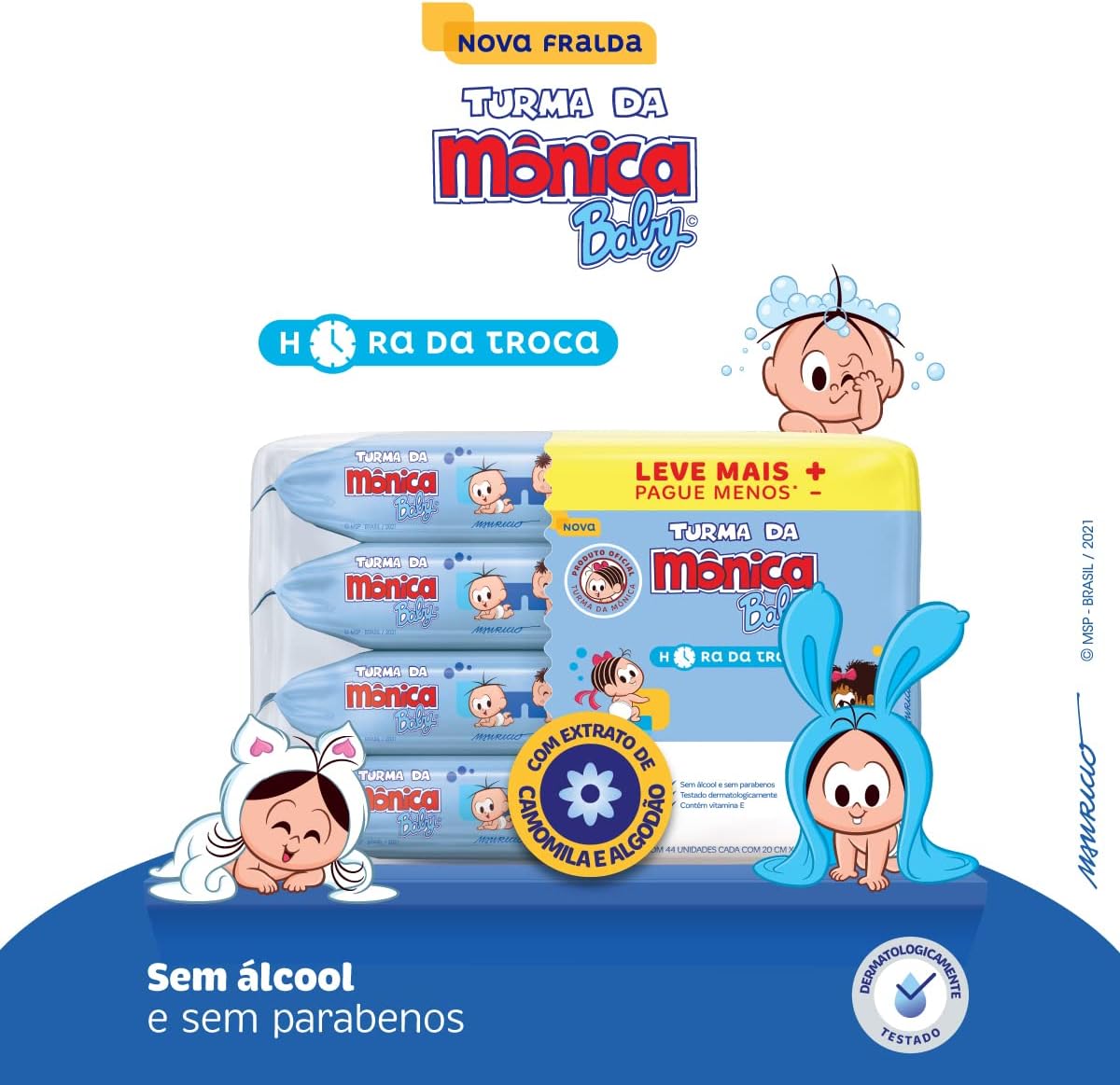 Kit Toalha Umedecida Hora Da Troca Turma Da Mônica 176 unidades - Imagem 3