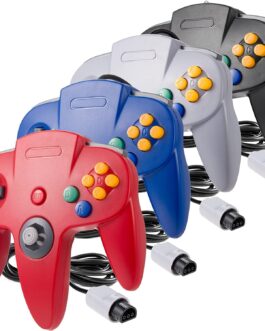 miadore 4 Pack Classic N64 Controller, Wired Classic N64 Gamepad with Upgraded Joystick(Non PC USB Version) (Black/Gray/Red/Blue)