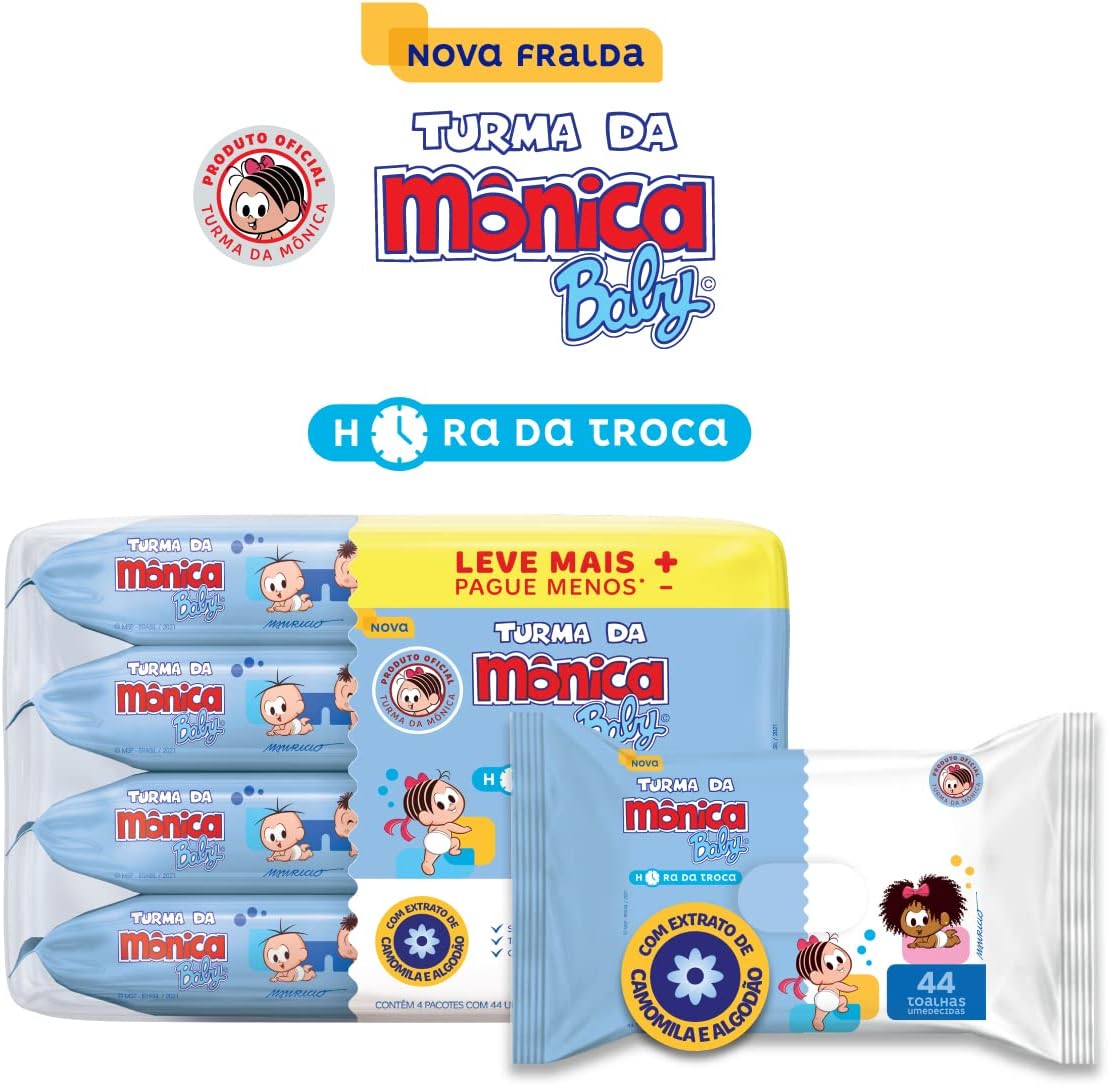 Kit Toalha Umedecida Hora Da Troca Turma Da Mônica 176 unidades - Imagem 4