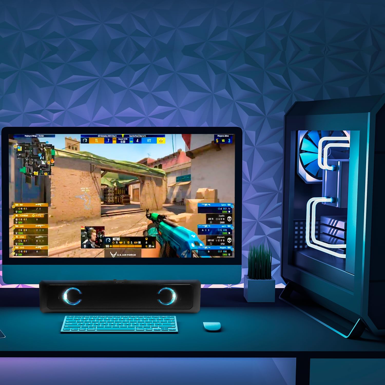 Caixa De Som Pc Computador Notebook Gamer Soundbar Gamer Caixinha de Som Subwoofer Para Tv Pc Usb Led - Imagem 2