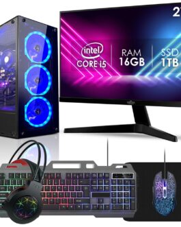 Computador Pc Gamer Completo RGB Intel Core i5 16GB SSD 1Tb Kit Gamer Fonte 400W Monitor 21,5″ Strong Tech
