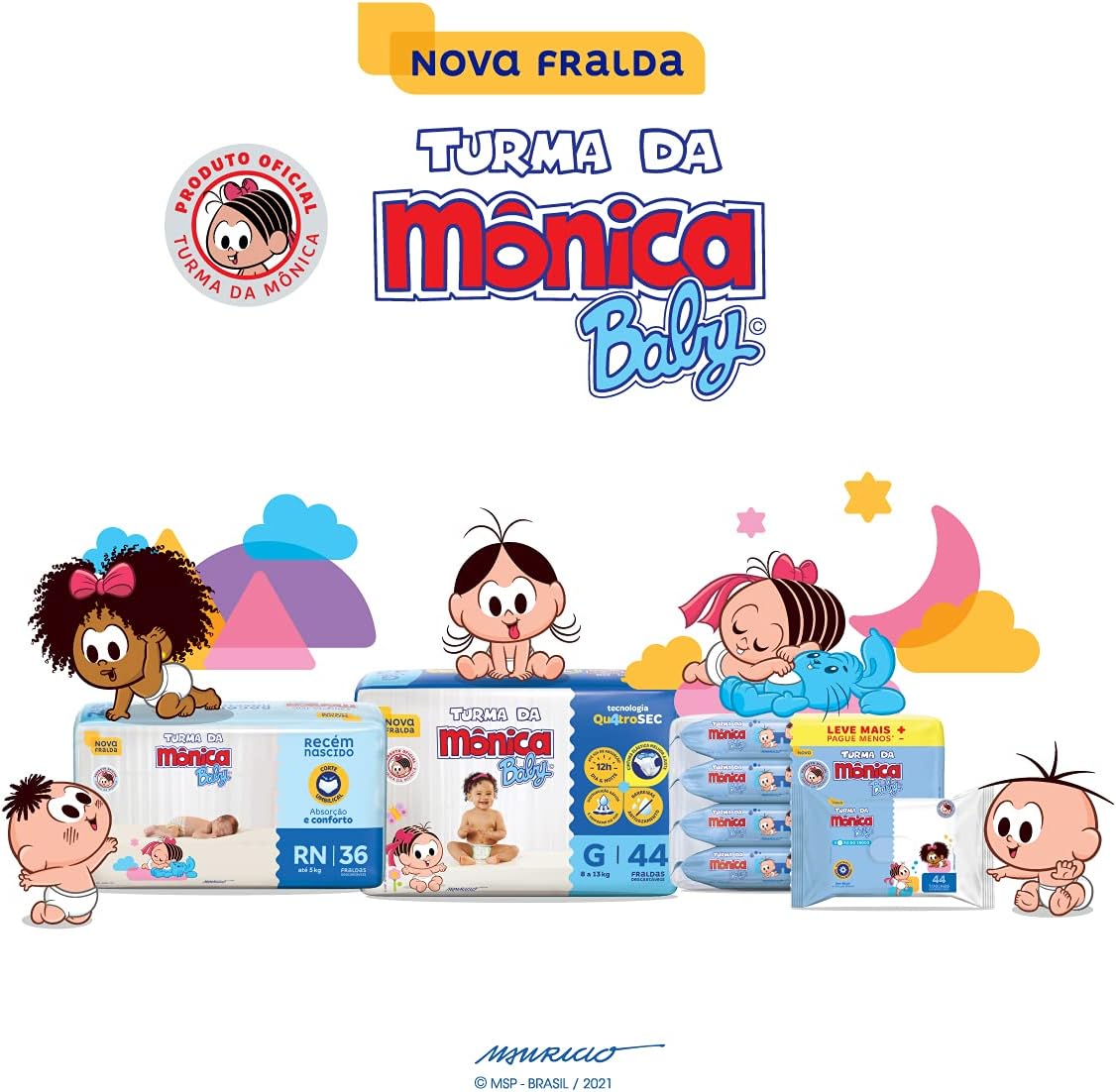 Kit Toalha Umedecida Hora Da Troca Turma Da Mônica 176 unidades - Imagem 5