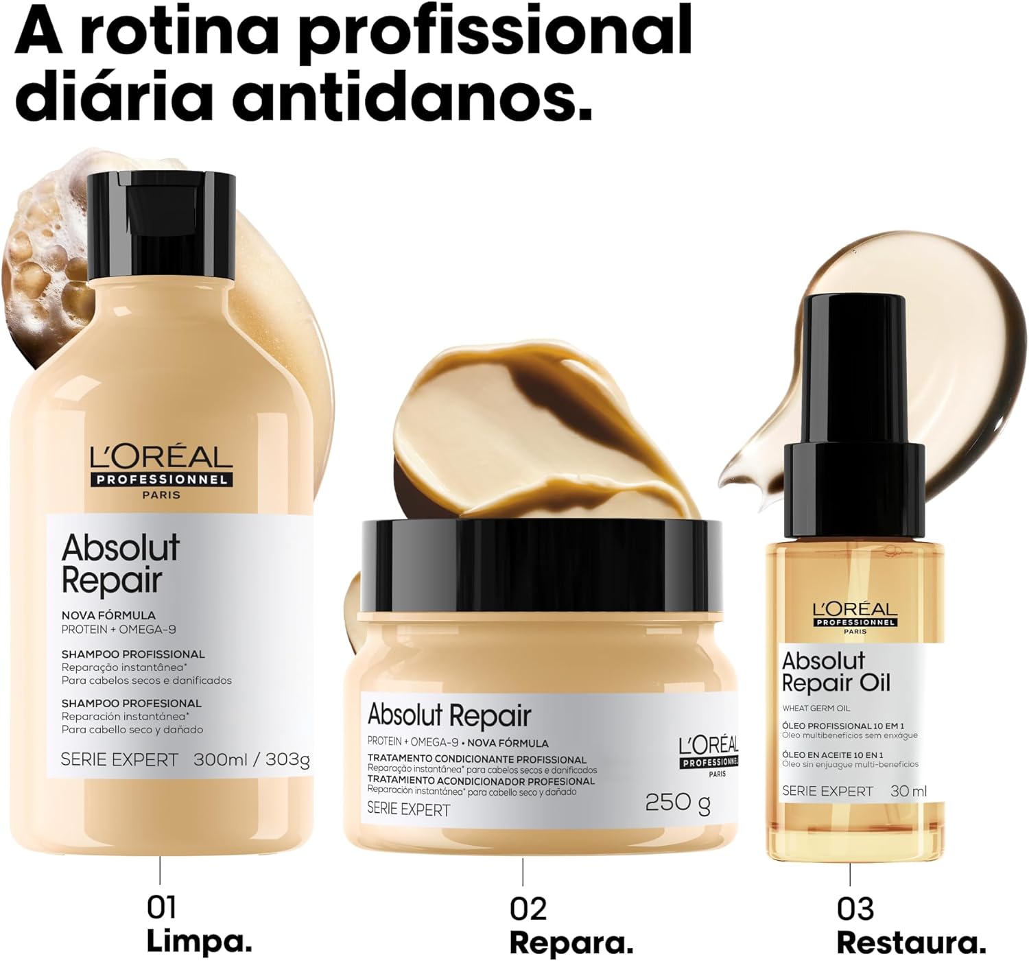L'Oréal Professionnel Óleo 10 em 1 Absolut Repair | Multi-benefícios para cabelos secos e danificados | Repara e Promove Brilho | Com Gold Quinoa e Proteínas - Imagem 4