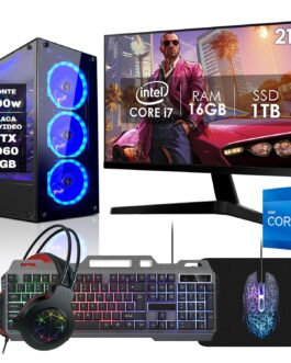 PC Gamer Completo Intel Core i7 16GB SSD 1TB GeForce GTX 1060 5GB Monitor 21,5″ Kit Gamer Fonte 400W Strong Tech