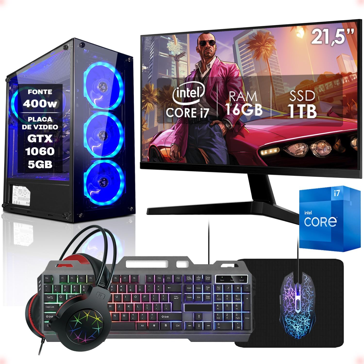 PC Gamer Completo Intel Core i7 16GB SSD 1TB GeForce GTX 1060 5GB Monitor 21,5″ Kit Gamer Fonte 400W Strong Tech PC Gamer Completo Intel Core i7 16GB SSD 1TB GeForce GTX 1060 5GB Monitor 21,5″ Kit Gamer Fonte 400W Strong Tech