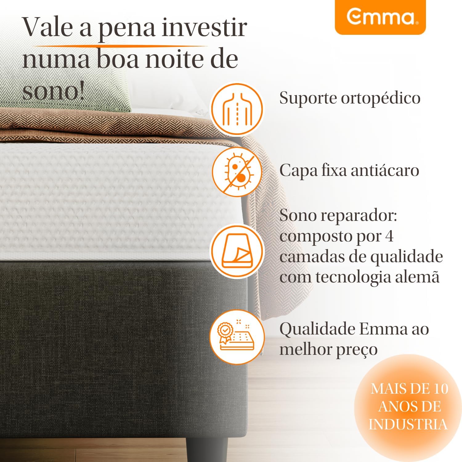 Colchão Queen Emma One Plus - Firme com tecnologia alemã, 100 noites de teste e 10 anos de garantia. - Imagem 4