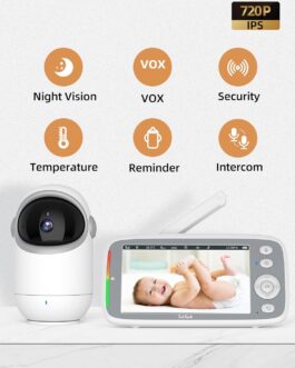 TakTark Babá Eletrônica, 5″ 720P HD Bebê Câmera com Tela, Sem Wifi, Panorâmica Inclinação, Áudio Bidirecional, Night Vision, Zoom Digital, Detecção De Som Vox, Ideal Para Novos Pais