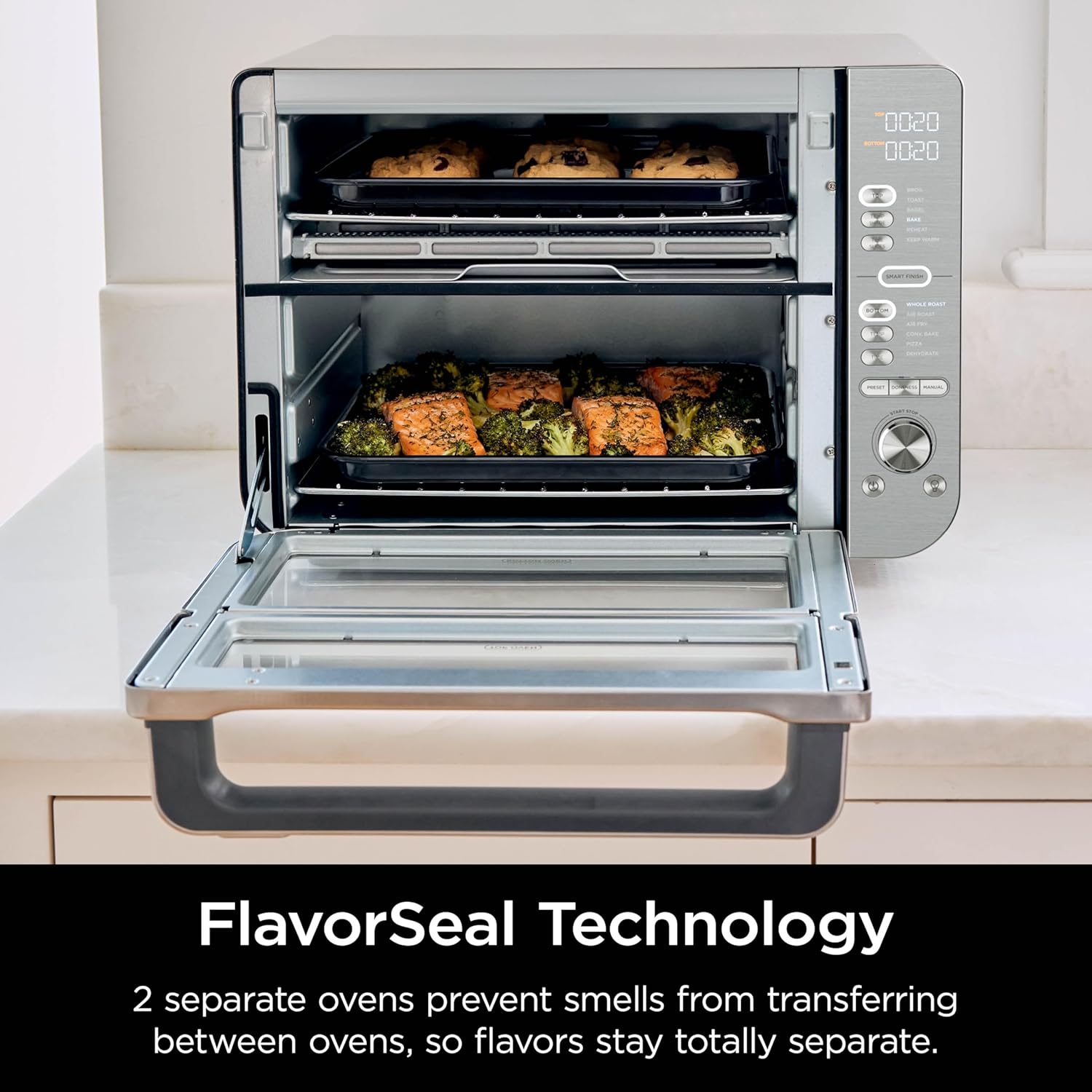 Ninja - Forno de bancada de pilha dupla XL e fritadeira a ar com sistema Pro Cook, 12 em 1, Flexdoor, FlavorSeal, acabamento inteligente com tecnologia DualZone, fritadeira a ar, assar, assar, - Imagem 10