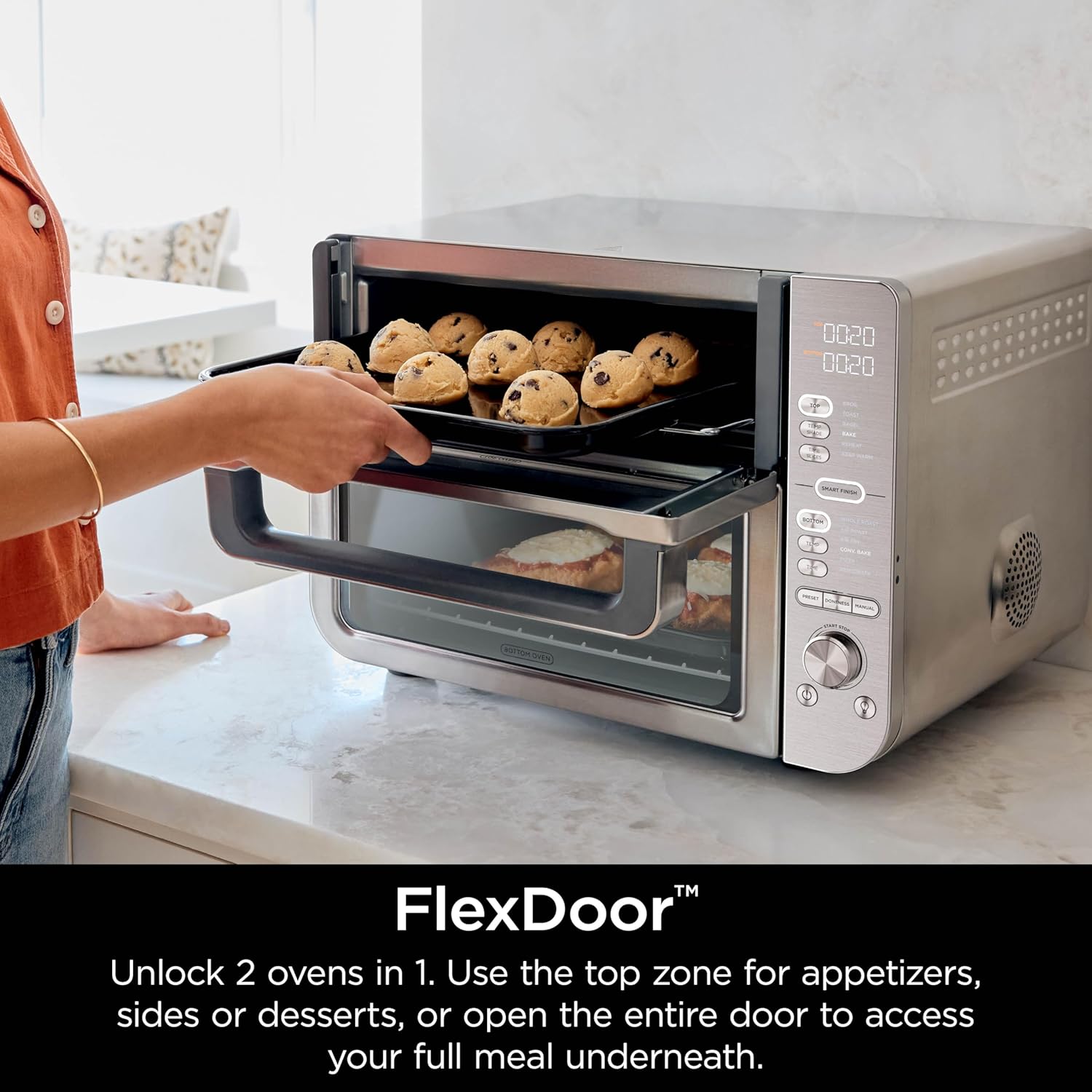 Ninja - Forno de bancada de pilha dupla XL e fritadeira a ar com sistema Pro Cook, 12 em 1, Flexdoor, FlavorSeal, acabamento inteligente com tecnologia DualZone, fritadeira a ar, assar, assar, - Imagem 5