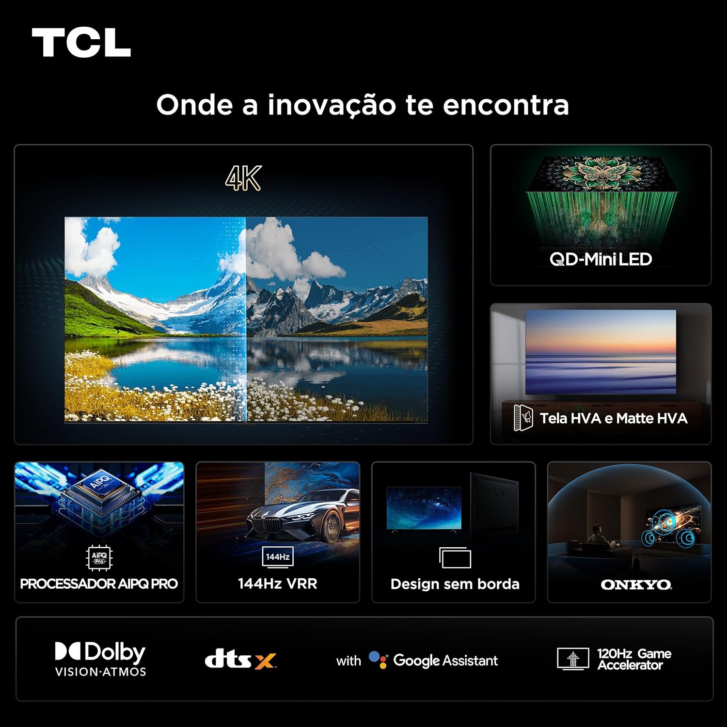 Smart TV TCL 75 Polegadas QLED Mini LED 4K C6K WiFi Bluetooth Google TV 4 HDMI 144Hz HDR10+ 75C6K - Imagem 4