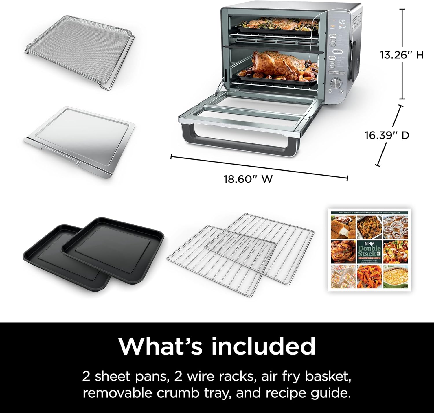 Ninja - Forno de bancada de pilha dupla XL e fritadeira a ar com sistema Pro Cook, 12 em 1, Flexdoor, FlavorSeal, acabamento inteligente com tecnologia DualZone, fritadeira a ar, assar, assar, - Imagem 12