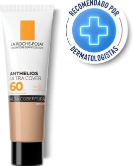 La Roche-Posay, Ultra Cover, Protetor Solar com Cor e Performance de Maquiagem, 12h de cobertura de base em uma única camada, Textura Fluida, Oil free, Toque Seco, FPS60, 30g