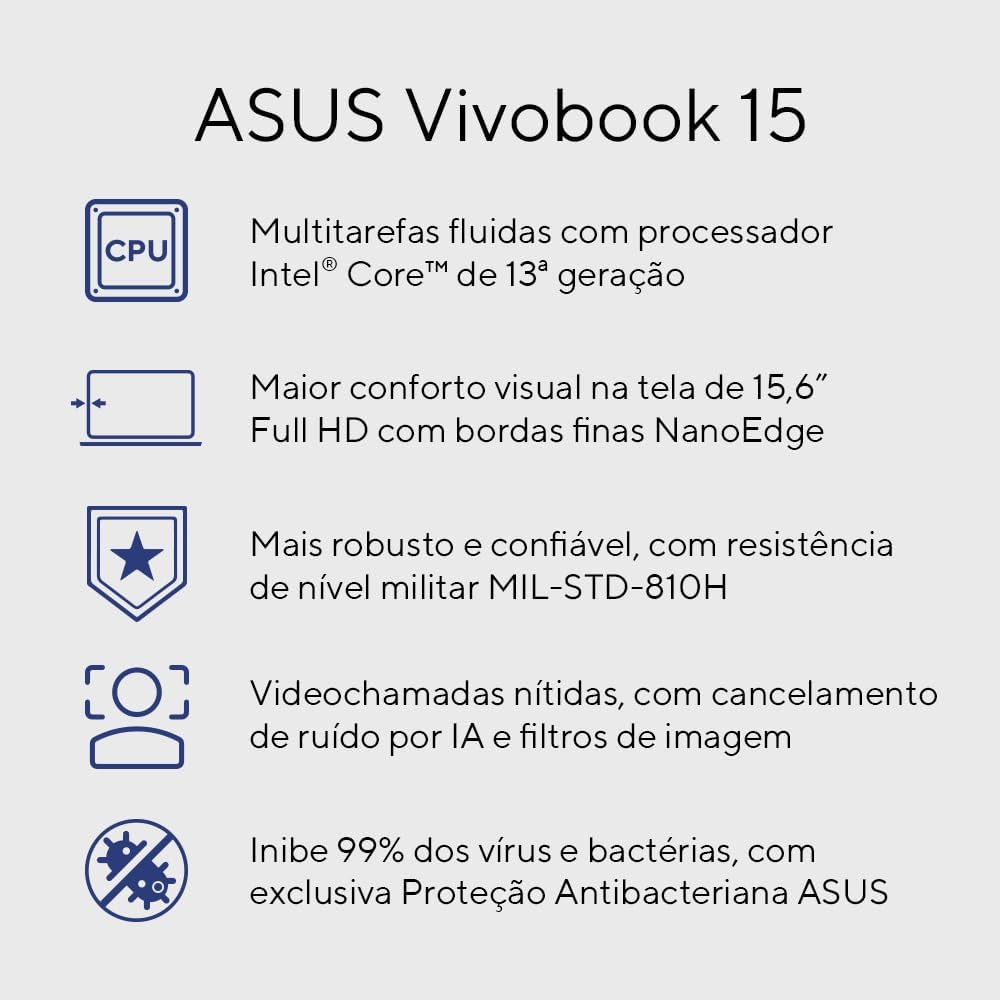 Notebook ASUS Vivobook 15, Intel Core i5, 16 GB, 512 GB SSD W11 Home, 15.6'' FHD, Quiet Blue -X1504VA-NJ1745W - Imagem 19