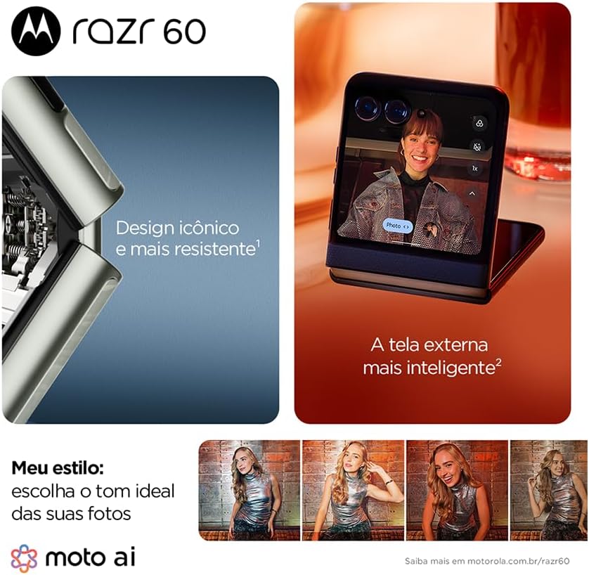 Smartphone Motorola Razr 60-256GB 24GB (12GB RAM+12GB Ram Boost) Tela dobrável 6,9" pOLED e externa 3,6” Moto AI camera IP48 - Branco - Imagem 7