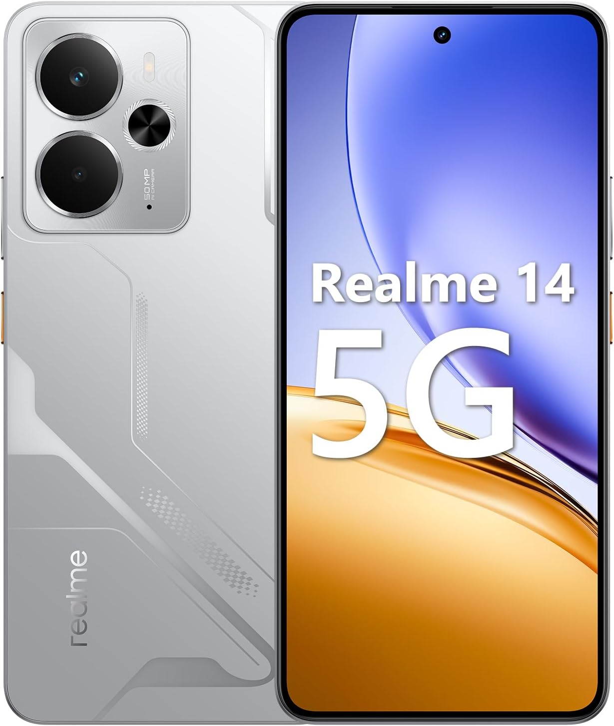 Smartphone Realme 14 5G 12 GB de RAM/256GB, /Tela 6.67″/120Hz Ultra-smooth, NFC – Mecha Silver