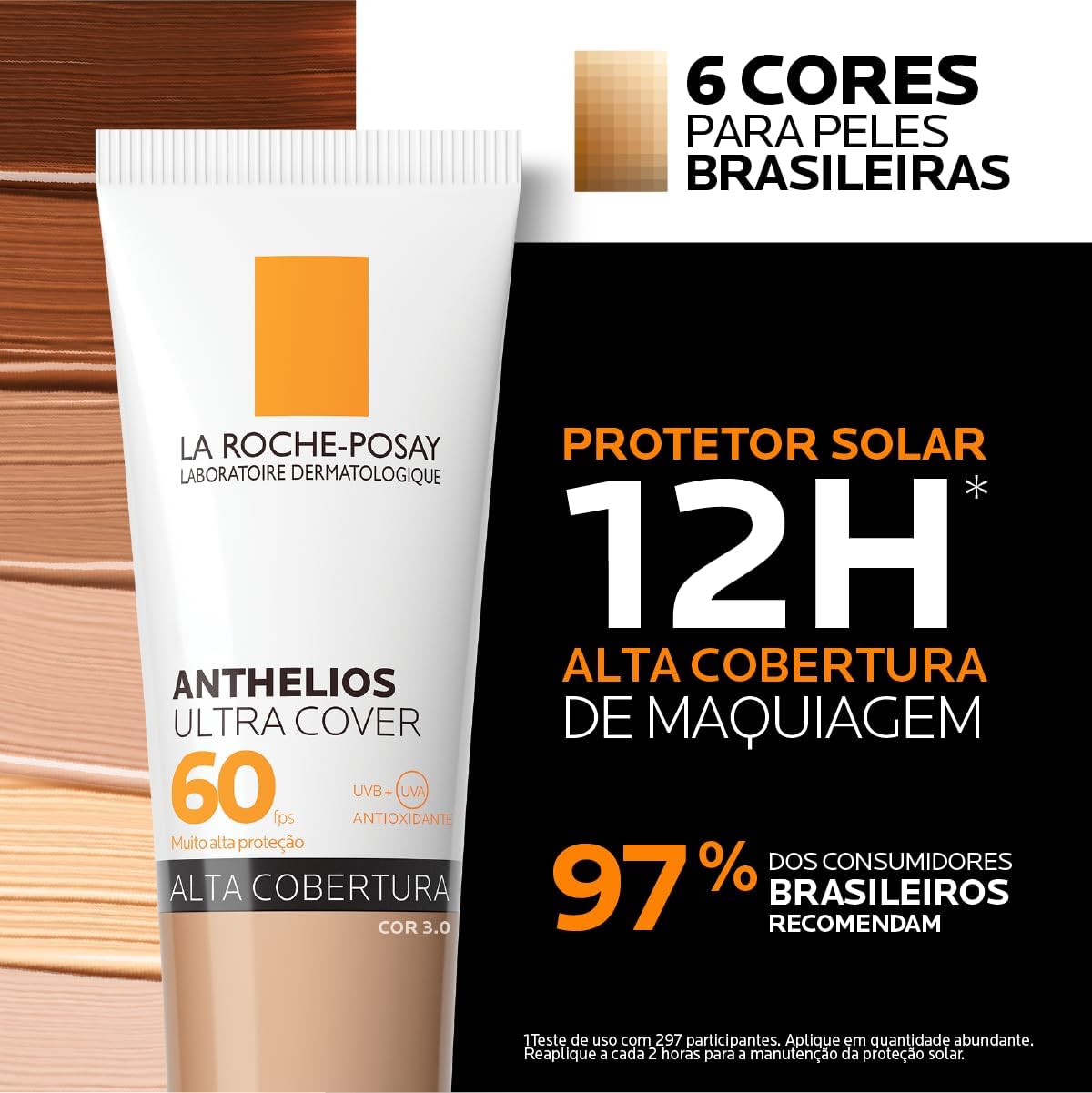 La Roche-Posay, Ultra Cover, Protetor Solar com Cor e Performance de Maquiagem, 12h de cobertura de base em uma única camada, Textura Fluida, Oil free, Toque Seco, FPS60, 30g - Imagem 4