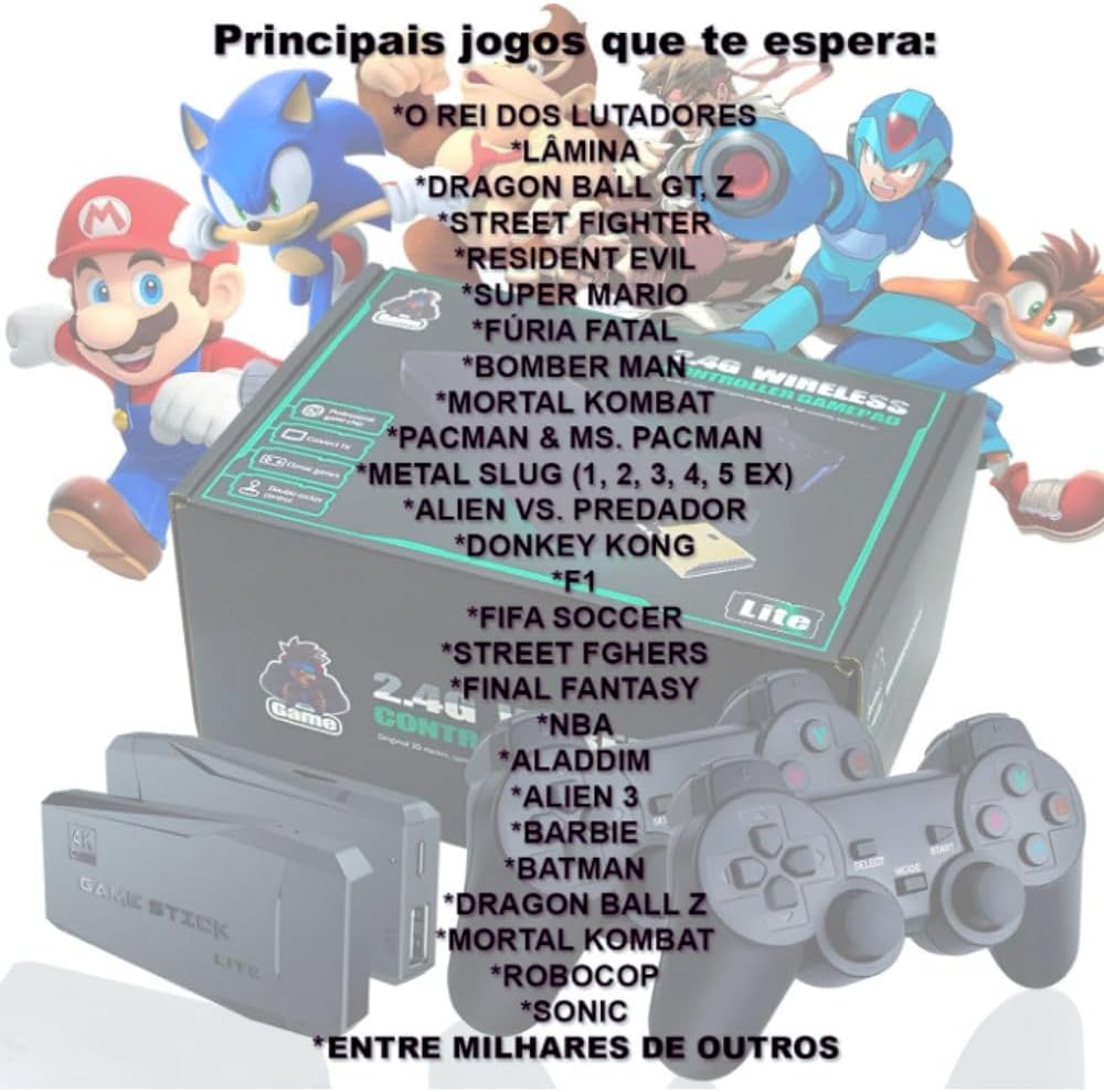 Video Game Stick HDMI Retrô com 2 Controles Sem Fio – Console Portátil com Jogos Clássicos e Modernos - Imagem 3