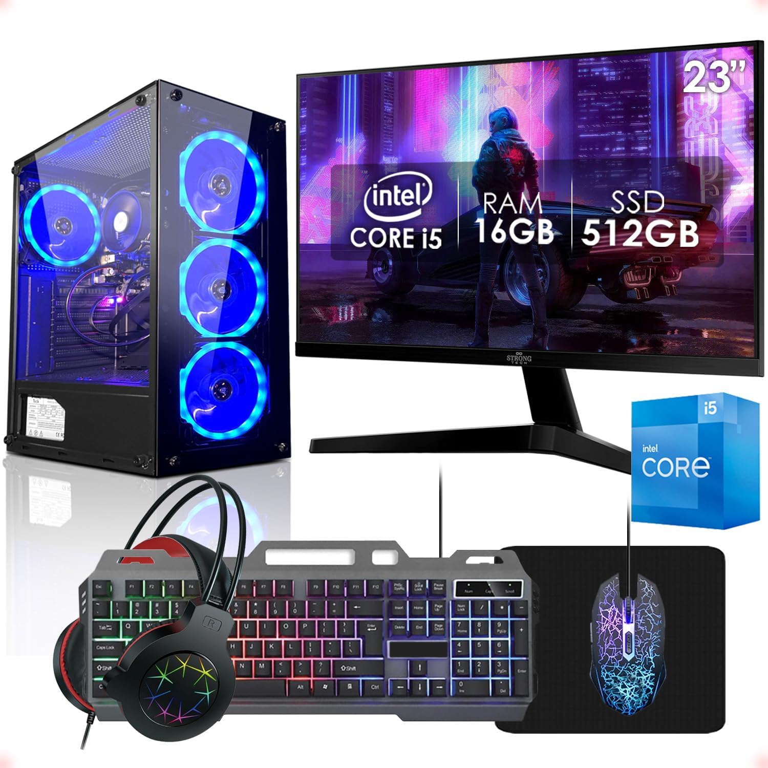 PC Gamer Completo Intel Core i5 16GB SSD 512GB Monitor 23″ Kit Gamer Fonte 400W Strong Tech