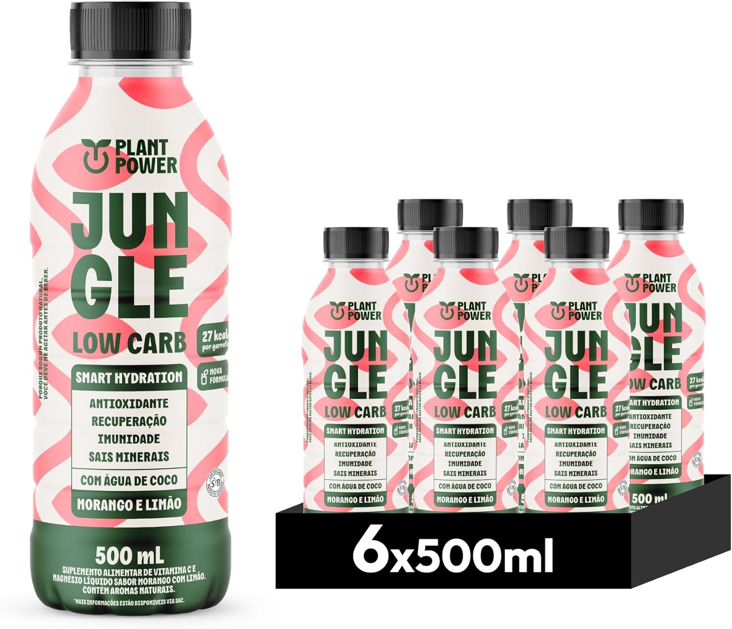 Jungle Low Carb Morango com Limão, Bebida Funcional, 500ml – 6 unidades Jungle Low Carb Morango com Limão, Bebida Funcional, 500ml – 6 unidades