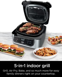 Ninja | Grelhador interno | Foodi | 5 em 1 (grelhar, fritar ao ar, assar, assar e desidratar | Serve para torra de até 1,3 kg | Sistema de controle de fumaça e peças seguras para lava-louças | Preto