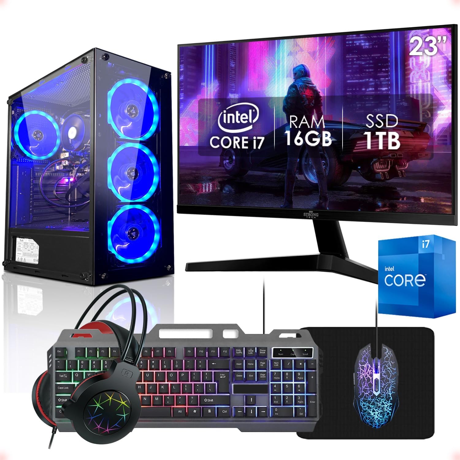 PC Gamer Completo Intel Core i7 16GB SSD 1TB Monitor 23″ Kit Gamer Fonte 400W Strong Tech