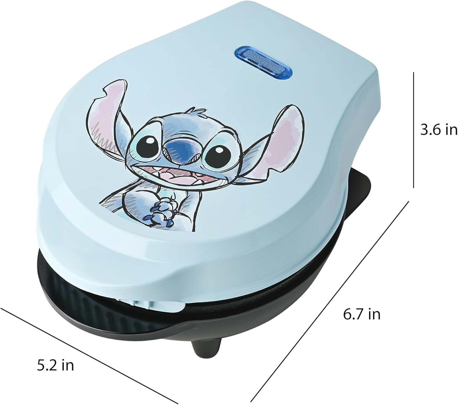 Select Brands Disney Lilo & Stitch Mini waflera de 4 polegadas, bonito aparelho para waffles individuais, possui placas antiaderentes de cerâmica e pés antiderrapantes, para fazer waffles de - Imagem 6