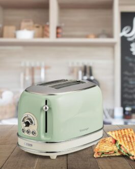 Ariete Torradeira 155 estilo vintage 750 Watt 2 fatias com bagel de degelo e reaquecimento, laterais de toque legais, pés antiderrapantes, 6 níveis de marrom, verde