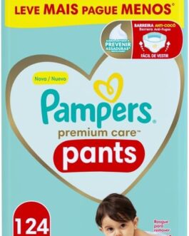 Fralda Pampers Premium Care Pants Tamanho M, Fácil de Vestir, 124 Unidades
