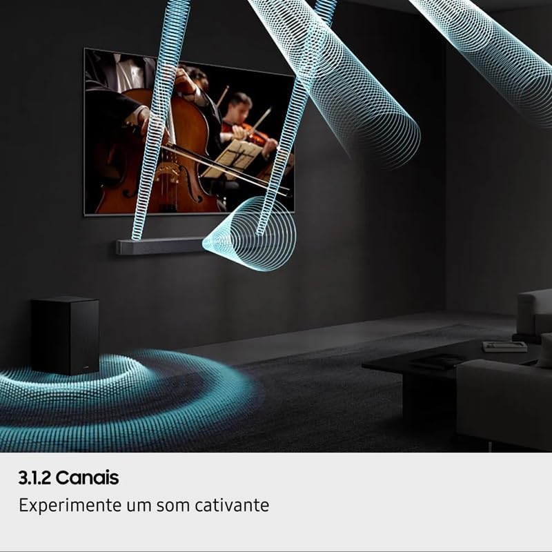Soundbar Samsung HW-Q600F, com 3.1.2 canais, Bluetooth, Subwoofer sem fio, Dolby Atmos e Q-Symphony - Imagem 6