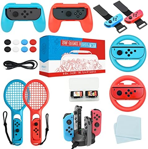 Kit Acessórios Nintendo Switch 20 em 1 – Carregador Volante Raquete Pulseira Grips Cabo