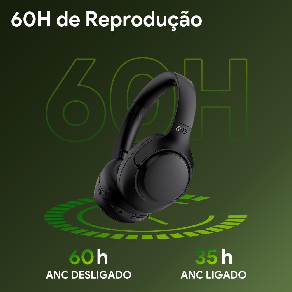 QCY H3 ANC Fone de Ouvido Bluetooth, Cancelamento de Ruído Ativo Headphone Bluetooth 5.4 Headset com Microfone, Certificação Hi-Res Audio, Conexão Multipontos, 60 horas reprodução, Preto - Imagem 5