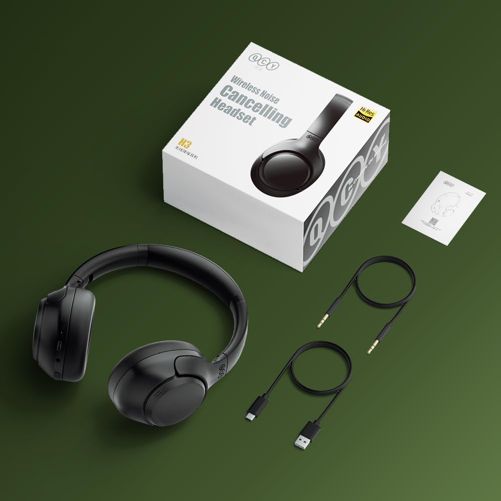 QCY H3 ANC Fone de Ouvido Bluetooth, Cancelamento de Ruído Ativo Headphone Bluetooth 5.4 Headset com Microfone, Certificação Hi-Res Audio, Conexão Multipontos, 60 horas reprodução, Preto - Imagem 7